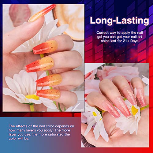 AUBSS Colour Changing Gel Nail Polish Set, 6 Colours Temperature Change Gel Polish Thermal Mood Chameleon Soak Off UV Gel Nail Kit Red Blue Orang