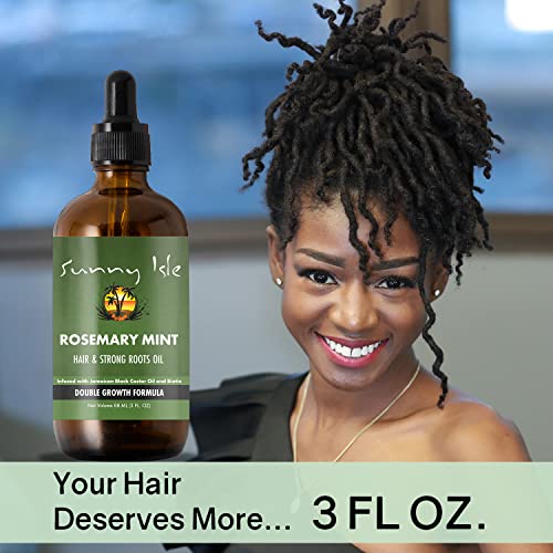 Sunny Isle Rosemary Mint Hair and Strong Roots Oil 3oz, Infused with Biotin & Jamaican Black Castor Oil to Strengthen and Nourish Follicles, for