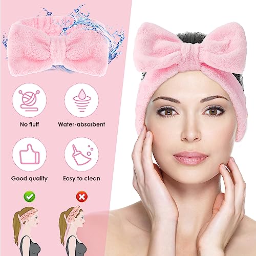 Spa Headband for Face Washing- Makeup Headbands Absorbent Bowknot Face Washing Headband, Soft Coral Fleece Facial Skincare Headband Elastic Hairb
