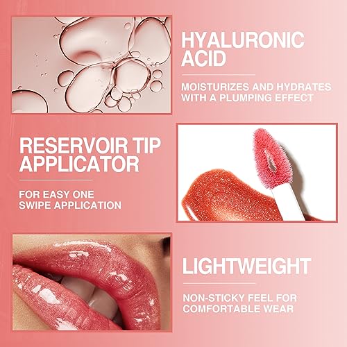 LANGMANNI 3Pcs Hyaluronic Acid Plumping Lip Gloss Set,Hydrate & High Shine Clear Looking Lips,Smooth Texture And Long Lasting Lip moisturizing,Br