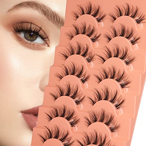 Eyelashes Natural Clear Band Lashes Cat Eye Wispy Faux Mink Lashes 16MM 3D Fluffy Fake Eyelash 7 Pairs Pack by Mavphnee