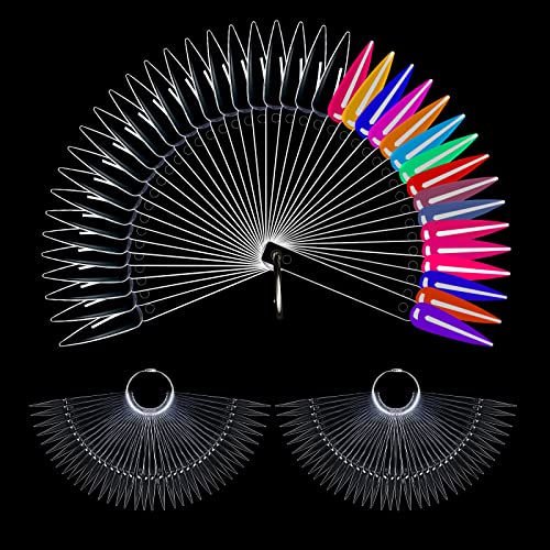 BNG Stiletto Nail Colour Display Sticks 80X Nail Art Tips Pop Sticks Gel Polish Practice Sample Nail Pops Salon Color Card Chart, Fan-shaped Tran