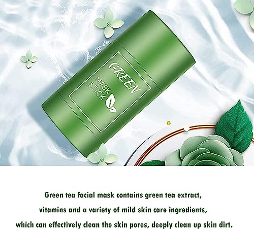 Green Tea Mask Stick for Face, 2 Pack Green Tea Deep Cleanse Mask, Blackhead Remover with Green Tea Extract, Face Moisturizing, Brightening for M