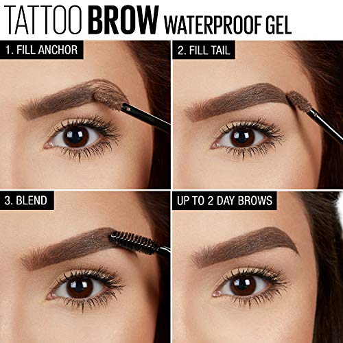 MAYBELLINE - TattooStudio Waterproof Eyebrow Gel, Medium Brown - 0.23 fl. oz. (6.9 ml)