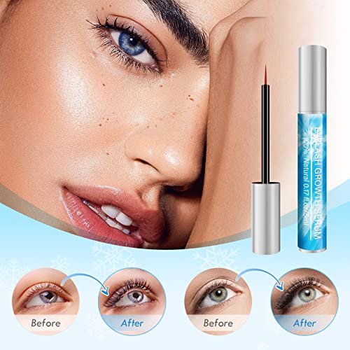 Eyelash Growth Serum, Eyebrow Enhancer and Eyelash Serum for Growth and Thickness, Eye Lash Serum to Growth Longer, Fuller, Stronger, 5ML(Blue)