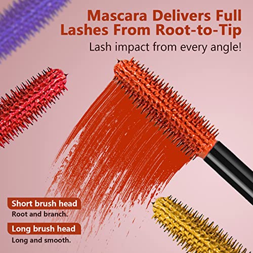 Colour Mascara Set,MKNZOME 6pcs Rainbow Colour Waterproof Mascara 4D Fiber Lash Long Lasting Thick Mascara Volume Eye lash Halloween Xmas Make Up