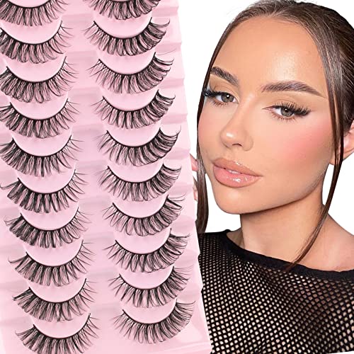 Glowingwin Cat Eyelashes Volume 3D Hybrid Natural Look Fake Russian Strip Lashes 10 Pairs Dramatic Fluffy Handmade Reusable D Curl False Eyelashe