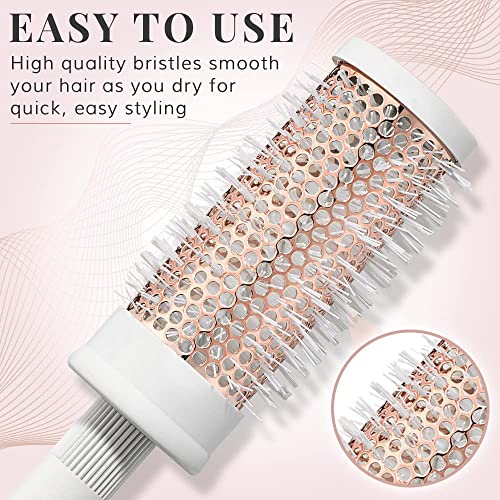 Round Brush Set for Women - Round Barrel Hair Brushes and Tail Comb for Blow Drying - Blow Dry Hairbrush For Women - White & Rose Gold by Lily En