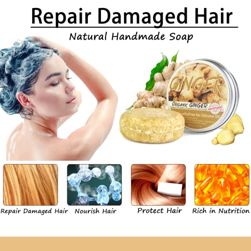 Ginger Hair Regrowth Shampoo Bar,Ginger Plant Shampoo Soap,Natural Organic Ginger Shampoo Bar, Anti Hair Loss, Anti Hair Frizzing,Anti Dandruff &