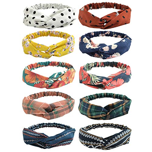 DRESHOW 10 Pieces Wide Headbands Knot Turban Headband Hair Band Elastic Hair Accessories for Women and Girls