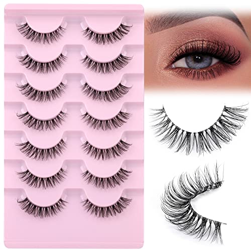 JIMIRE Cat Eye Eyelashes Natural Lashes Fluffy 15mm 3D Clear Band Faux Mink Lashes Fake Lashes 8 Pairs Pack