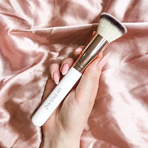 Kabuki Brush for Makeup - Flat Top Foundation Brush for Blending Liquid, Cream and Powder - Professional, Cruelty Free in Rose Gold by Lily Engla