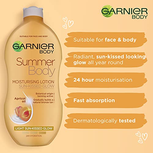 Skinactive Body Garnier Summer Body Gradual Self Tan Moisturiser Light, Hydrating Tanning Lotion for a Glowing Sunkissed Tan 250 ml