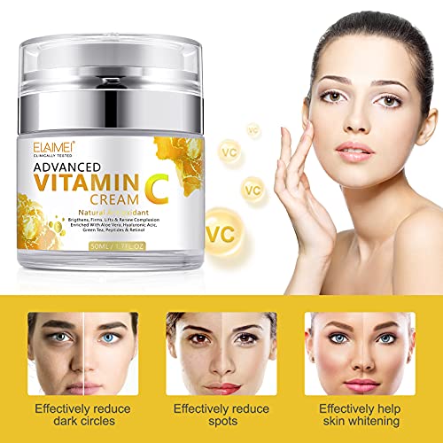 Vitamin C Face Cream with Hyaluronic Acid & Vitamin E, Natural Anti Aging & Wrinkle Day & Night Face Moisturiser for Women and Men, Boost Skin Co