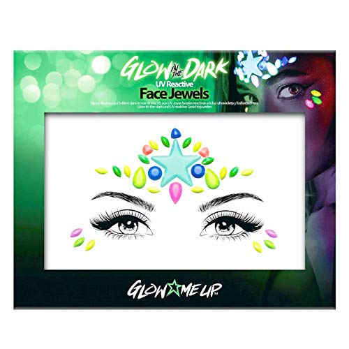 Glow in the Dark Face Jewels Stickers - Halloween temporary tattoo face gems - Luminous glow Face Gems - great with fake blood, glowsticks, glow