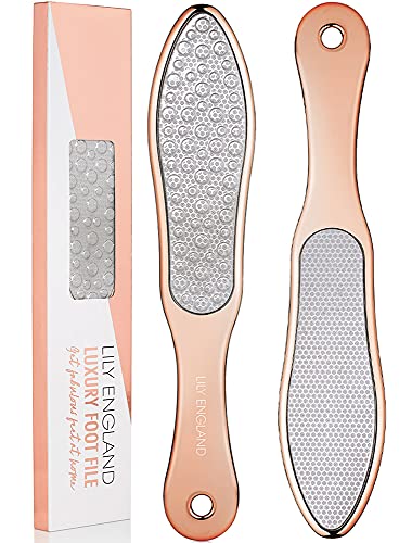 Foot File for Hard Skin Remover - 2-in-1 Professional Footfile and Dry Skin Remover for Feet, Stainless Steel Pedicure Tool by Lily England, Rose