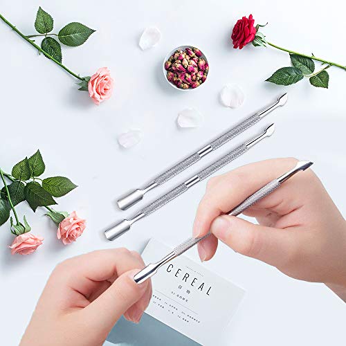 Dual Head Nail Cuticle Pusher, XCOZU Professional Stainless Steel Cuticle Pusher Metal Nail Cleaner Tool, Nail Scraper for Gel Nails Polish Remov