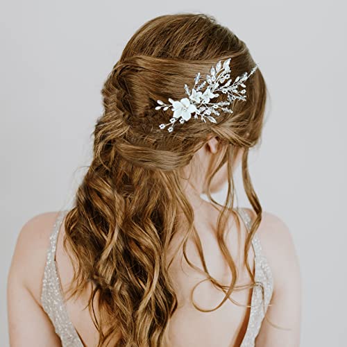 Bridal Wedding Hair Clip Comb,Pearl Wedding Hair Accessories,Bridal Decoration Hair Comb Headpiece for Women Girls Brides Bridesmaids Sparkly Bea