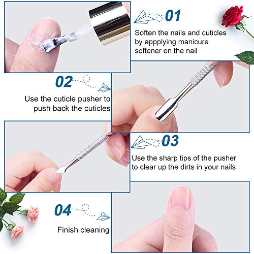 Dual Head Nail Cuticle Pusher, XCOZU Professional Stainless Steel Cuticle Pusher Metal Nail Cleaner Tool, Nail Scraper for Gel Nails Polish Remov