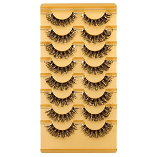 JIMIRE Cat Eye Eyelashes Natural Lashes Fluffy 15mm 3D Clear Band Faux Mink Lashes Fake Lashes 8 Pairs Pack