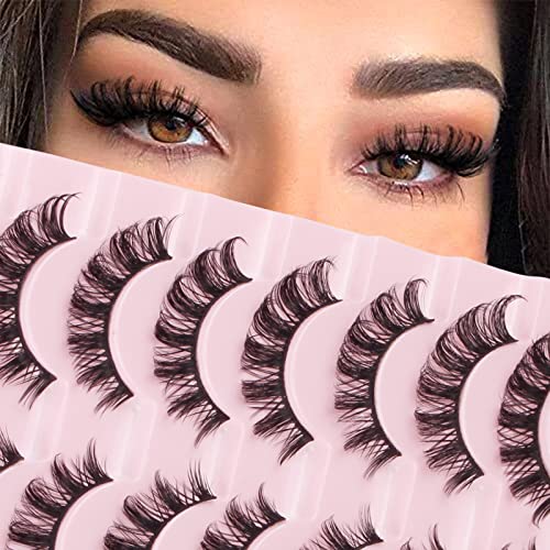 False Eyelashes Natural Look Russian Strip Lashes Faux Mink D Curl Fake Eyelashes Wispy Fluffy Volume 3D Effect Cat Eye Lashes Reusable Handmade