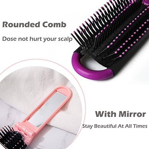Hair Brush, Detangling Hairbrush With Mirror Travel Mini Small Paddle Brush Folding Hair Comb For Thick Curly Thin Long Short Wet Dry Hair Mens W