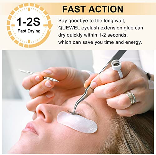 QUEWEL Eyelash Extension Glue 6ML Strong Black Lash Glue 1-2 Sec Quick Drying Professional Lash Extension Glue for Sensitive Retention 7-8 Weeks
