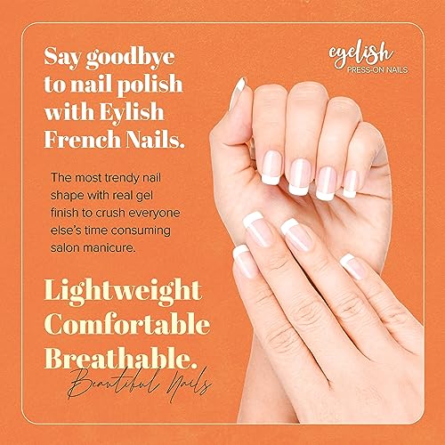 Press on Nails short, 24 Pcs False Nails with Strong Glue, Pretty Milky Fake Nails Short with Nail Glue, Stick on Nails for Women, Eyelish Nails