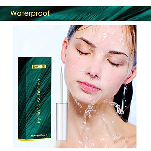 Lanciley Eyelash Glue 2 Pcs Super Strong Hold Clear False Eyelash Glue with Brush Applicator Eyelash Adhensive Glue for Strip Lash Cluster Lashes