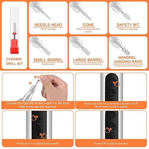 CGBE Electric Nail Files, 20000RPM Rechargeable Electric Nail Drill Machine, Cordless Electric Nail File Portable Manicure Pedicure Set for Acryl