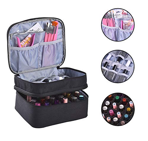 Double-Layer Nail Varnish Storage Case, Essential Oil Bag for for Nail Varnishes and Manicure, Nail Varnish Holder, Holds 30 Bottles (15ml - 0.5