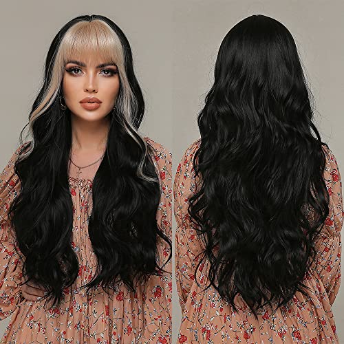 iShine Burgundy Red Wigs for Women Long Wavy Wine Red Wigs with Fringe Synthetic Wig Heat Resistant Natural Hair for Daily Party Cosplay Use Gift