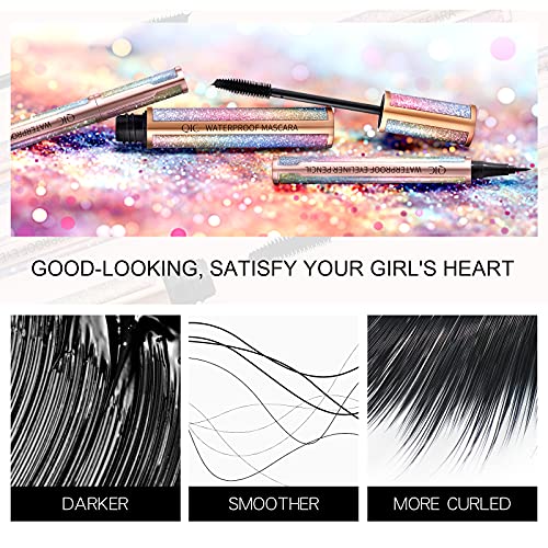 Onlyoily 4D Silk Fiber Lash Mascara for Longer, Thicker, Voluminous Eyelashes,Natural Waterproof Smudge-Proof Eyelashes -Black-2 Pack (01)