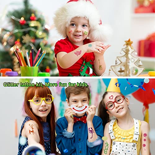 Roizefar Glitter Tattoos for Kids - 35 Colours Glitter Tattoos with 144 Templates, Non-toxic Temporary Glitter Tattoos Kit, Flash Body Make-up fo