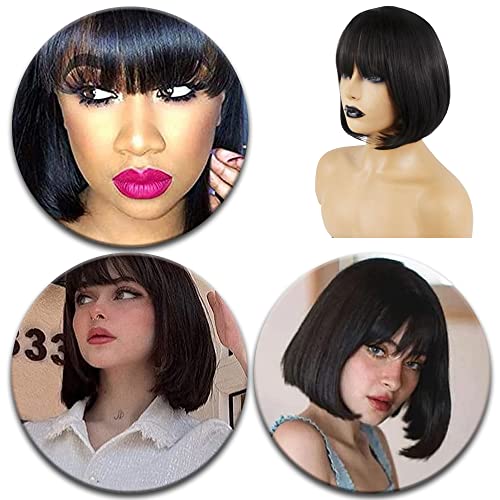 Black Bob Wig with Fringe Straight,Short Synthetic Straight Wig for Women,Bob Hair Wig Party Cosplay Costume for Women Ladies