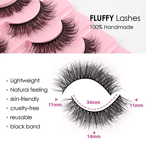Oreola False Eyelashes Natural Fluffy Wispy Faux Mink Lashes Fluttery Light Fake Eyelashes Super Soft 7 Pairs Pack