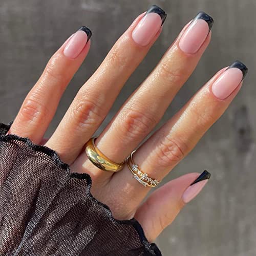 JUSTOTRY 24 Pcs Fake Nails Short, Red and Yellow Swirl Press on Nails with Designs, Glossy Pink French False Nails Short, Stick on Nails for Wome