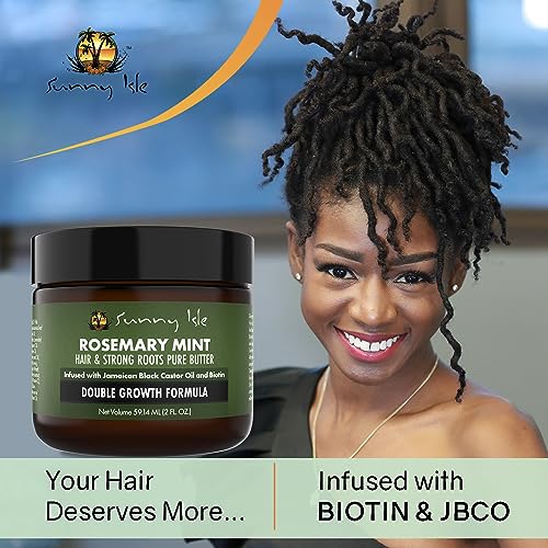 Sunny Isle Rosemary Mint Hair and Strong Roots Butter 2oz, Infused with Biotin & Jamaican Black Castor Oil to Strengthen and Nourish Hair Follicl