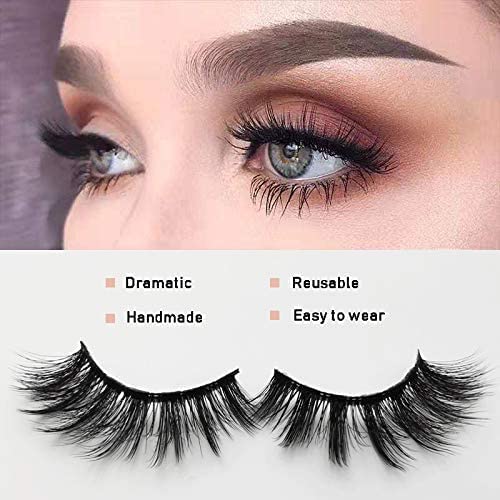 False Eyelashes, 3D Faux Mink Lashes Reusable Long Thick Eyelashes for Makeup Extension, 4 Pairs Hand-made Dramatic Fake Eye with Clip (G107)