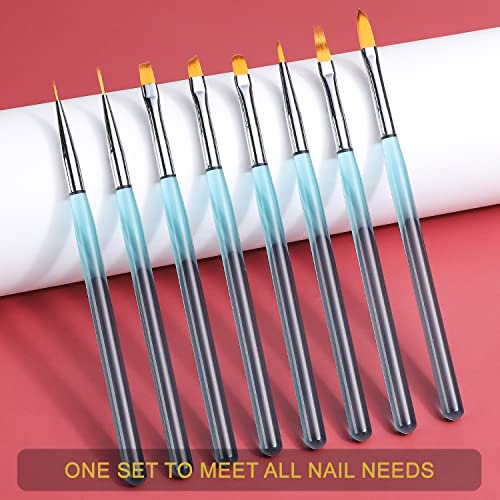 KINGMAS 8Pcs Nail Art Brushes, Nail Gel Polish Painting Brush Drawing Pen, Nail Liner Brush Set for Gel Polish Manicure Salon DIY at Home