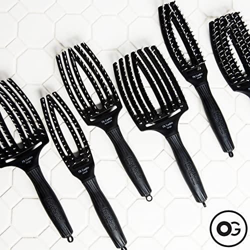 Fingerbrush Combo Medium - Styling Hair Brush for Dry & Detangled Medium Hair - Curved Head Scalp Massage - Boar & Nylon Bristles for Natural Shi