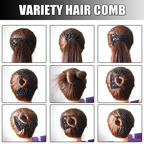 Magic Hair Combs for Women,3Pcs Crystal Beads Hair Slides,Elastic Pearls Double Comb Decorative Stretchy Hair Comb Clip DIY Hair Accessories for