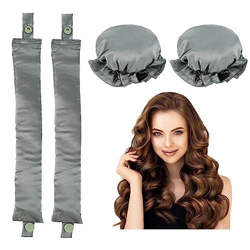 Heatless Hair Curler,2PCS Satin Heatless Curls Set,Heatless Curlers Headband with Hairnet,Hair Curlers No Heat,Heatless Curling Set For Sleeping