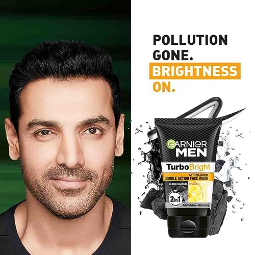 Garnier Men Power White Dounle Action Face Wash for Anti pollution & Instant Whitening with Balck Charcoal & Icy Clay Complex - 100 Gram