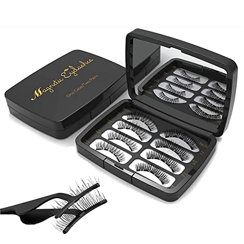 Magnetic Eyelashes Set, 2 Pair Reusable False Eyelashes with Tweezers, 8 pcs 3D individual False Eyelashes Hold without Glue for Women Makeup Nat