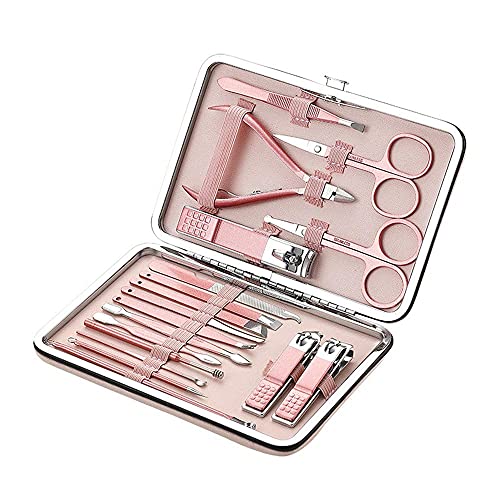 Cyleibe 18pcs Manicure and Pedicure Set, Nail Grooming Kit, Stainless Steel Nail Clipper Set for Ladies Women Girls Travel/Office/Home (Rose Gold