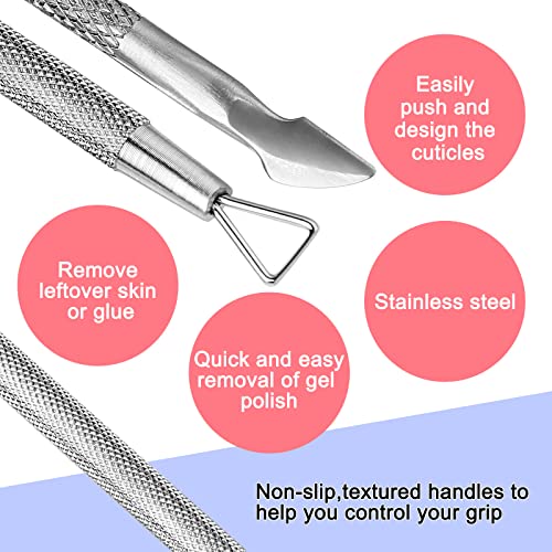 Fishing Fun Cuticle Pusher, 2 Pcs Stainless Steel Cuticle Pusher Tool,Double End Manicure Pedicure UV Gel Nail Polish Remover Tool for Fingernail