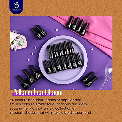 Beetles 20 Pcs Gel Nail Polish, Manhattan Soak Off Nail Polish Set Nude Glitter Burgundy Red Purple Gold Starter Kit with Glossy & Matte Top Base