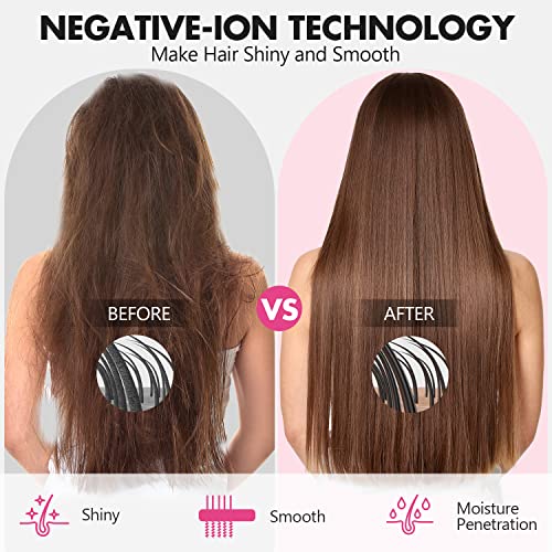 Hair Straightener Brush, MiroPure Enhanced Ionic Hair Straightening Brush, 30s Fast MCH Heating, 12 Temperature Settings, Temperature Lock & Auto