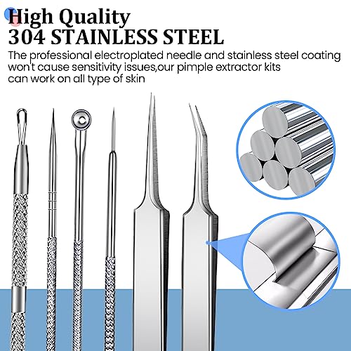 Blackhead Remover Tool Set, 6 PCS Blackhead Tweezer Comedone Extractor Blackhead Removal Tool, Pimple Spot Popping Kit Stainless Steel Black Head
